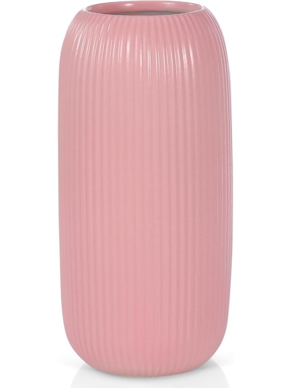 Modern Small Pink Ceramic Vase Flowers Ribbed Textured Farmhouse Home Livings